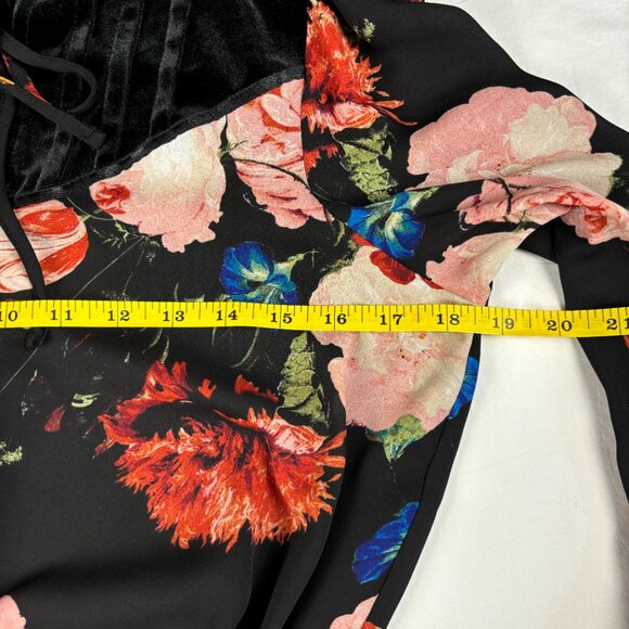 Worthington Black Floral Print Peplum Blouse - Size S - Picture 8 of 13